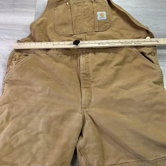 Carhartt Bib Overalls Mens 48x30 Brown Insulated Quilt Lined Workwear R02 BRN